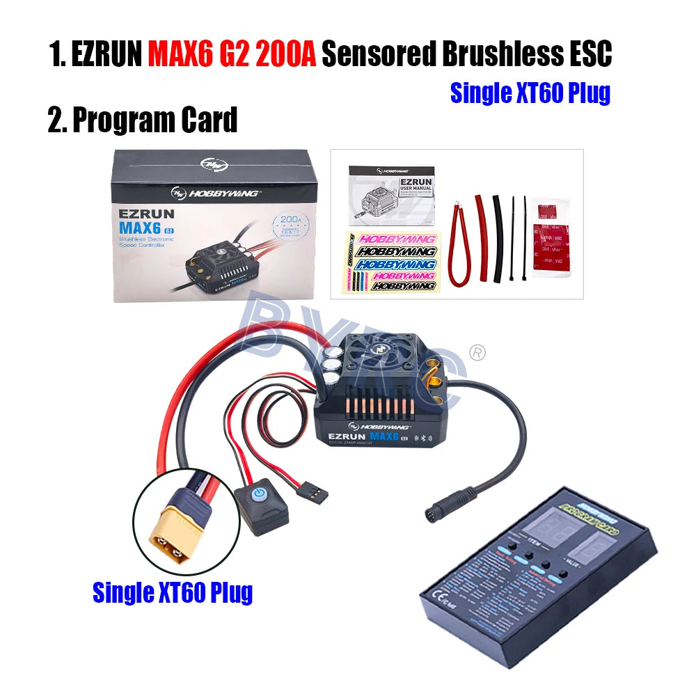 HobbyWing EzRun MAX6 G2 200A 3-8S Lipo Sensored Brushless ESC  Suitable For 1/5 1/6 1/7 Trucks And Off-road Vehicles