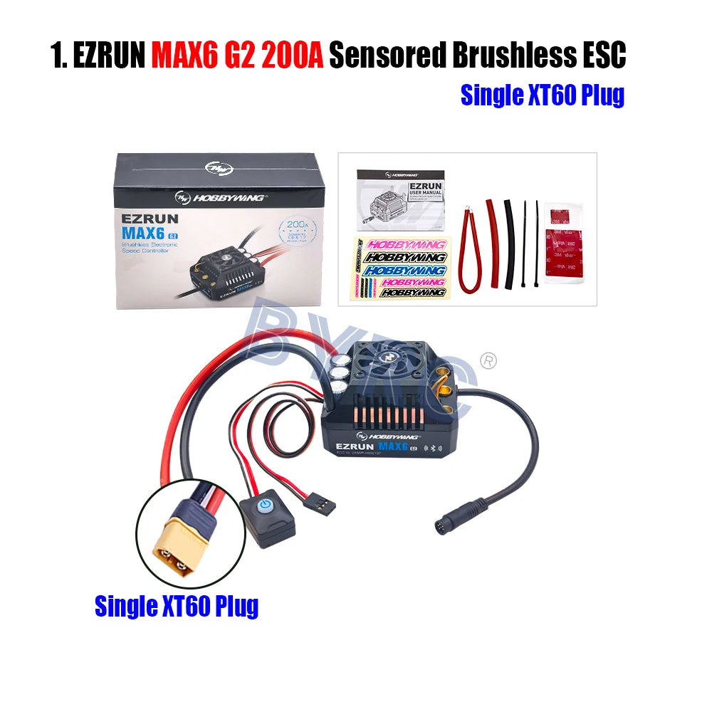 HobbyWing EzRun MAX6 G2 200A 3-8S Lipo Sensored Brushless ESC  Suitable For 1/5 1/6 1/7 Trucks And Off-road Vehicles
