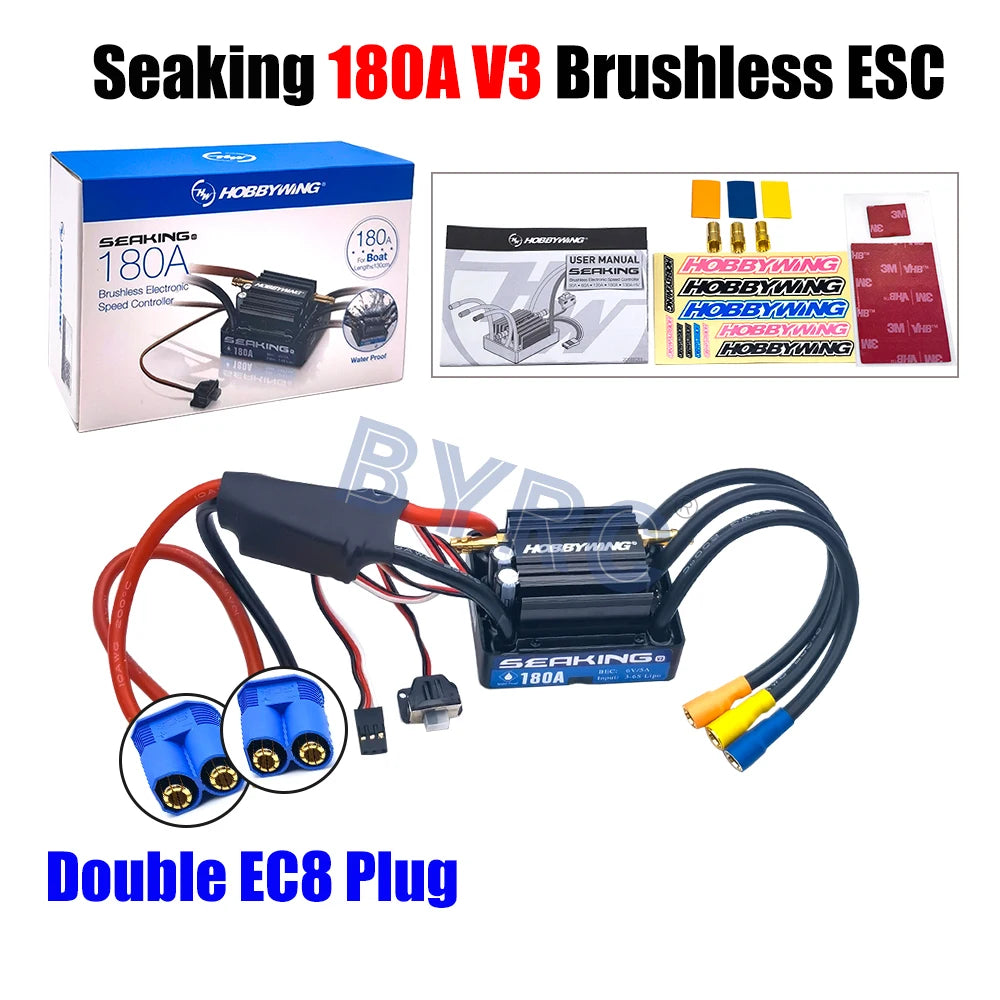 Hobbywing SeaKing V3 Waterproof 180A  2-6S Lipo Speed Controller 6V/5A BEC Brushless ESC for RC Racing Boat