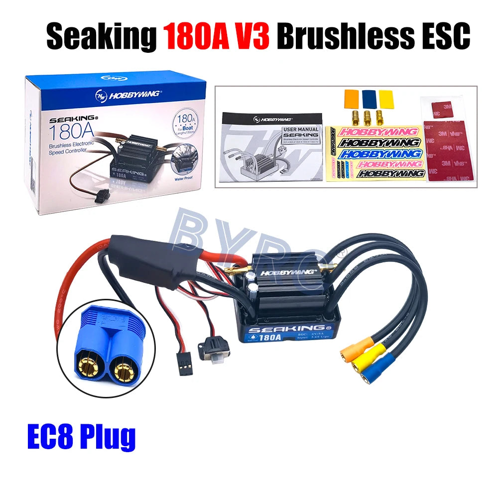 Hobbywing SeaKing V3 Waterproof 180A  2-6S Lipo Speed Controller 6V/5A BEC Brushless ESC for RC Racing Boat