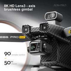 SJRC AE86+ 8K Pro Camera Drone GPS 3-axis stabilized PTZ With EIS Relay Professional Brushless Quadcopter Remote Controlled Dron