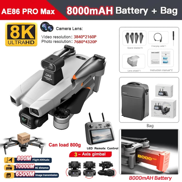 SJRC AE86+ 8K Pro Camera Drone GPS 3-axis stabilized PTZ With EIS Relay Professional Brushless Quadcopter Remote Controlled Dron