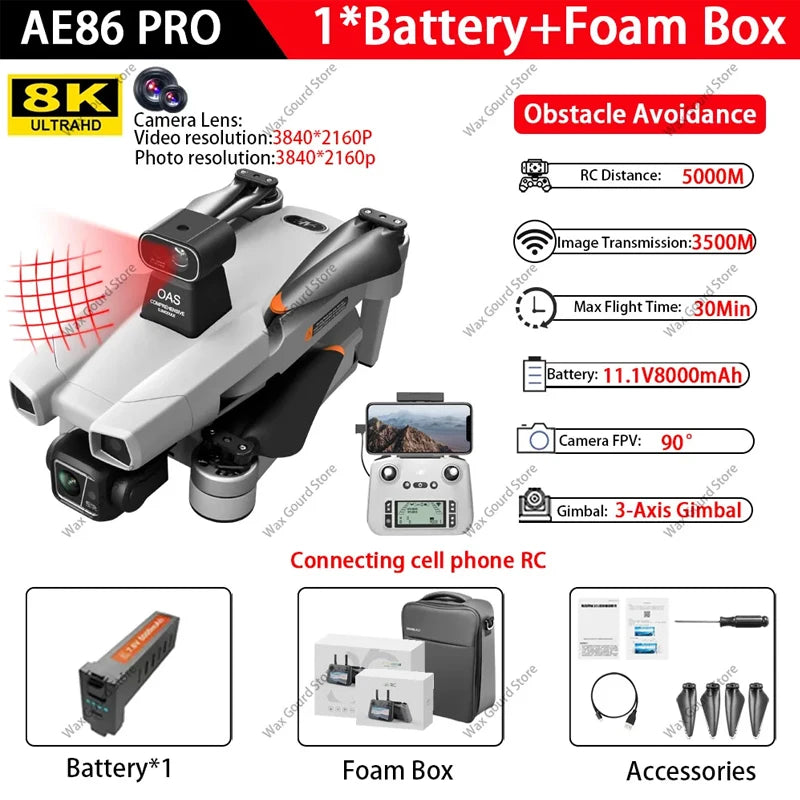SJRC AE86+ 8K Pro Camera Drone GPS 3-axis stabilized PTZ With EIS Relay Professional Brushless Quadcopter Remote Controlled Dron