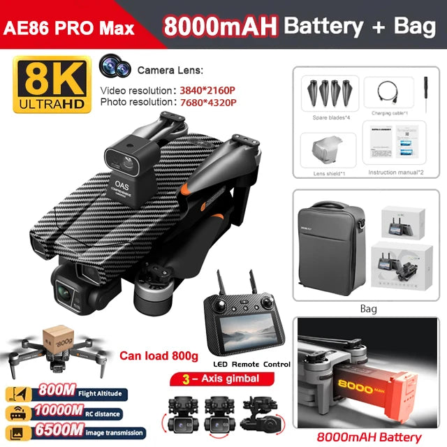 SJRC AE86+ 8K Pro Camera Drone GPS 3-axis stabilized PTZ With EIS Relay Professional Brushless Quadcopter Remote Controlled Dron