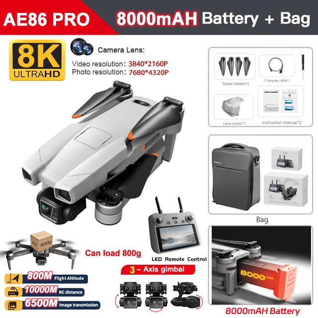 SJRC AE86+ 8K Pro Camera Drone GPS 3-axis stabilized PTZ With EIS Relay Professional Brushless Quadcopter Remote Controlled Dron
