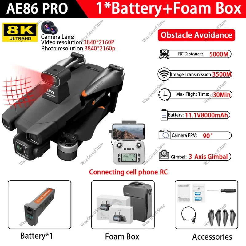 SJRC AE86+ 8K Pro Camera Drone GPS 3-axis stabilized PTZ With EIS Relay Professional Brushless Quadcopter Remote Controlled Dron
