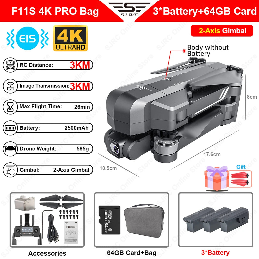 SJRC F11 / F11S 4K Pro GPS Drone 4K Profesional RC Quadcopter With Camera Foldable 2 Axis Stabilized Gimbal 5G WiFi FPV Drones