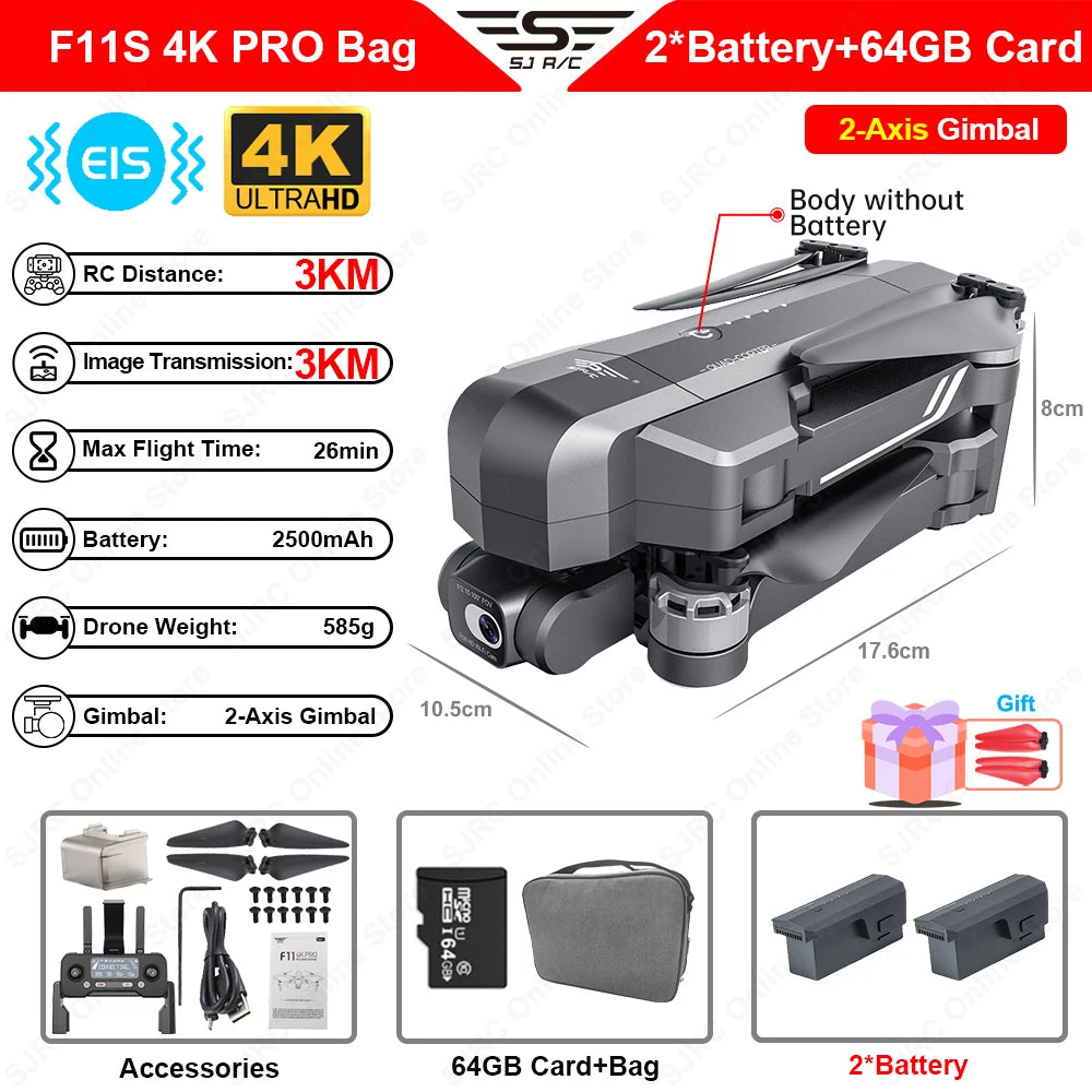 SJRC F11 / F11S 4K Pro GPS Drone 4K Profesional RC Quadcopter With Camera Foldable 2 Axis Stabilized Gimbal 5G WiFi FPV Drones