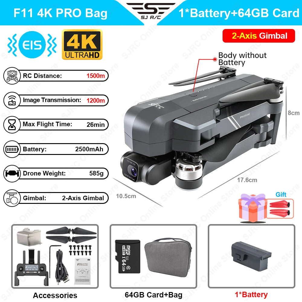 SJRC F11 / F11S 4K Pro GPS Drone 4K Profesional RC Quadcopter With Camera Foldable 2 Axis Stabilized Gimbal 5G WiFi FPV Drones