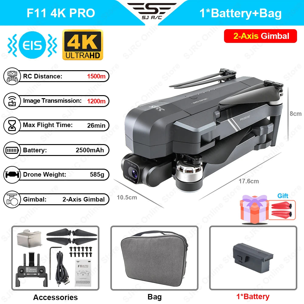 SJRC F11 / F11S 4K Pro GPS Drone 4K Profesional RC Quadcopter With Camera Foldable 2 Axis Stabilized Gimbal 5G WiFi FPV Drones
