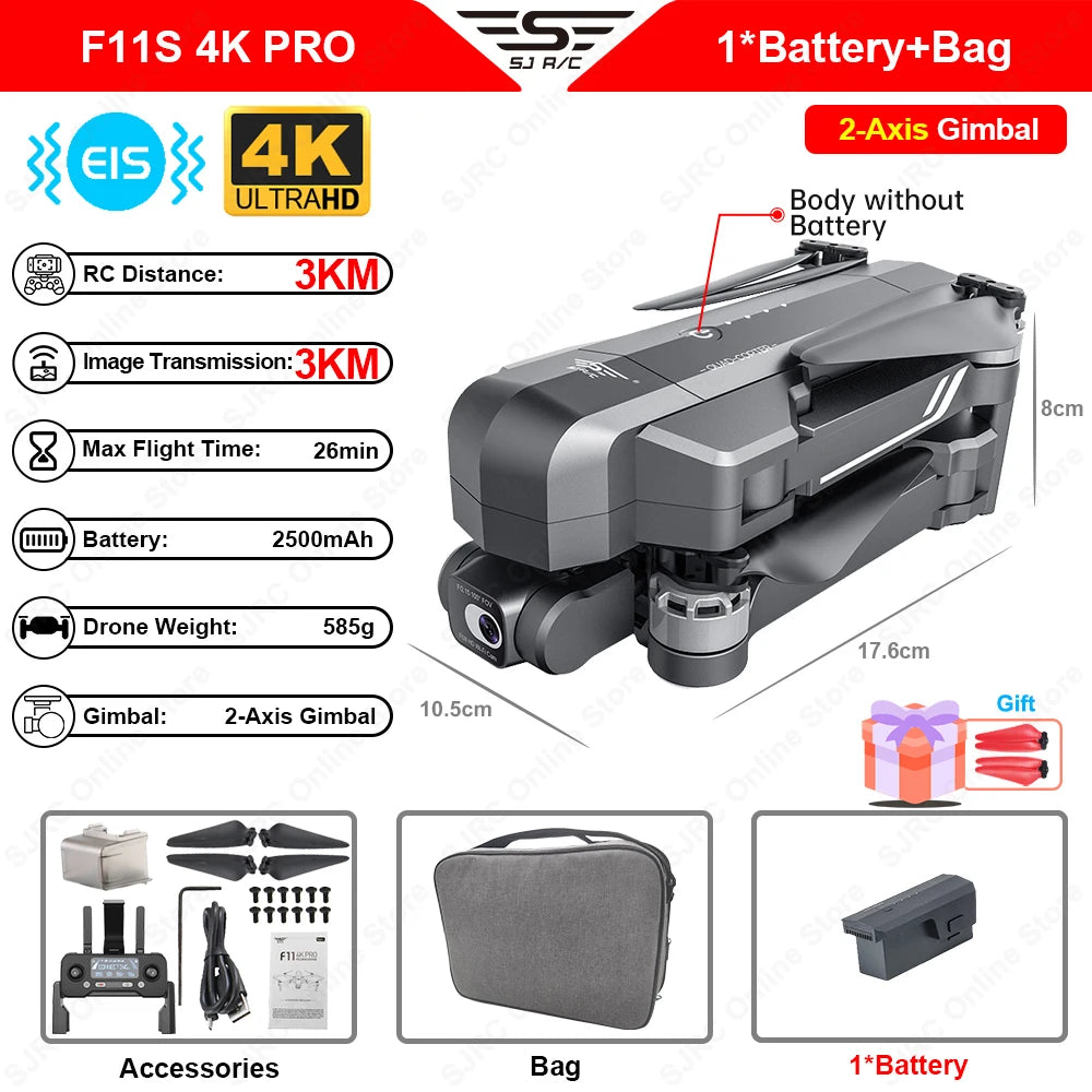 SJRC F11 / F11S 4K Pro GPS Drone 4K Profesional RC Quadcopter With Camera Foldable 2 Axis Stabilized Gimbal 5G WiFi FPV Drones