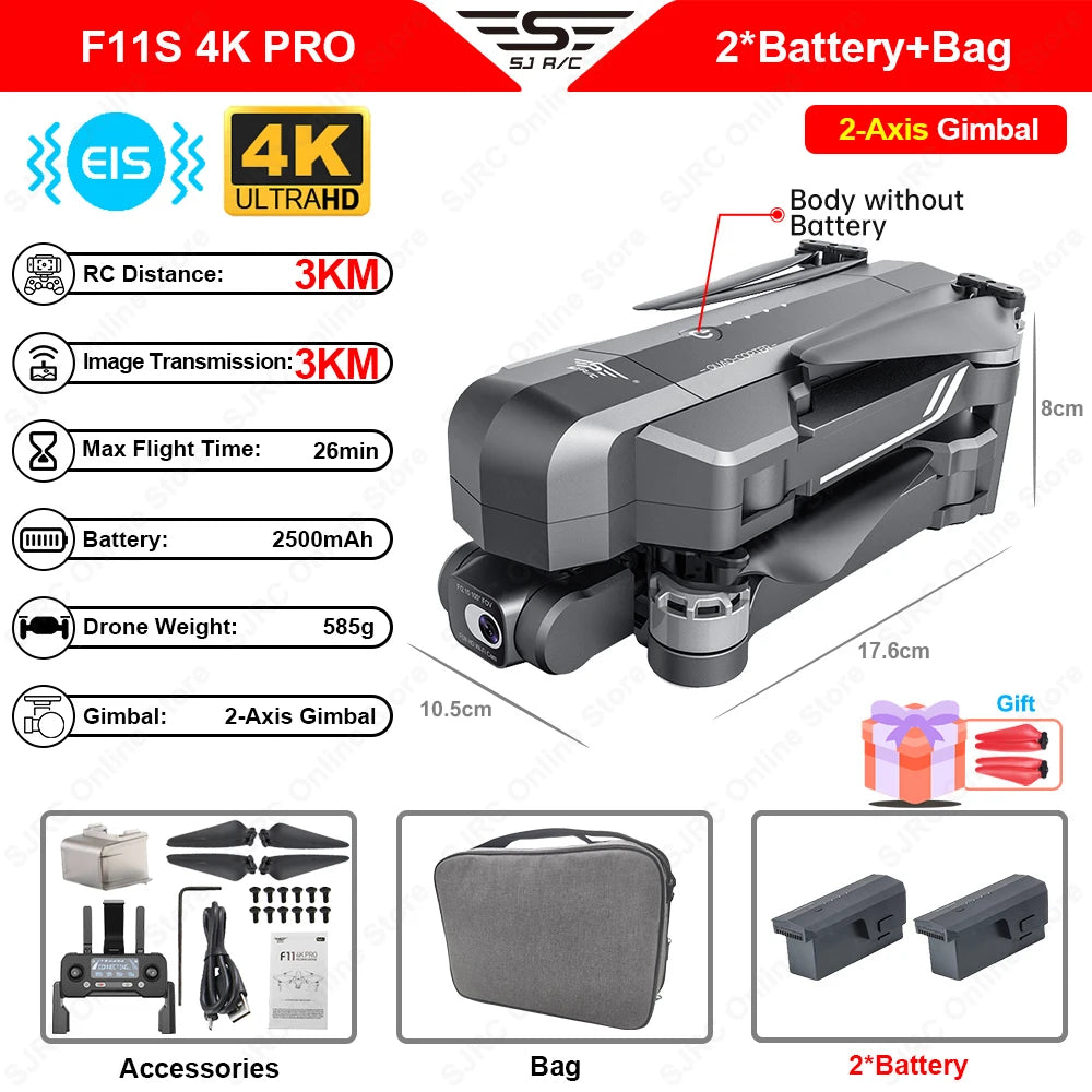 SJRC F11 / F11S 4K Pro GPS Drone 4K Profesional RC Quadcopter With Camera Foldable 2 Axis Stabilized Gimbal 5G WiFi FPV Drones