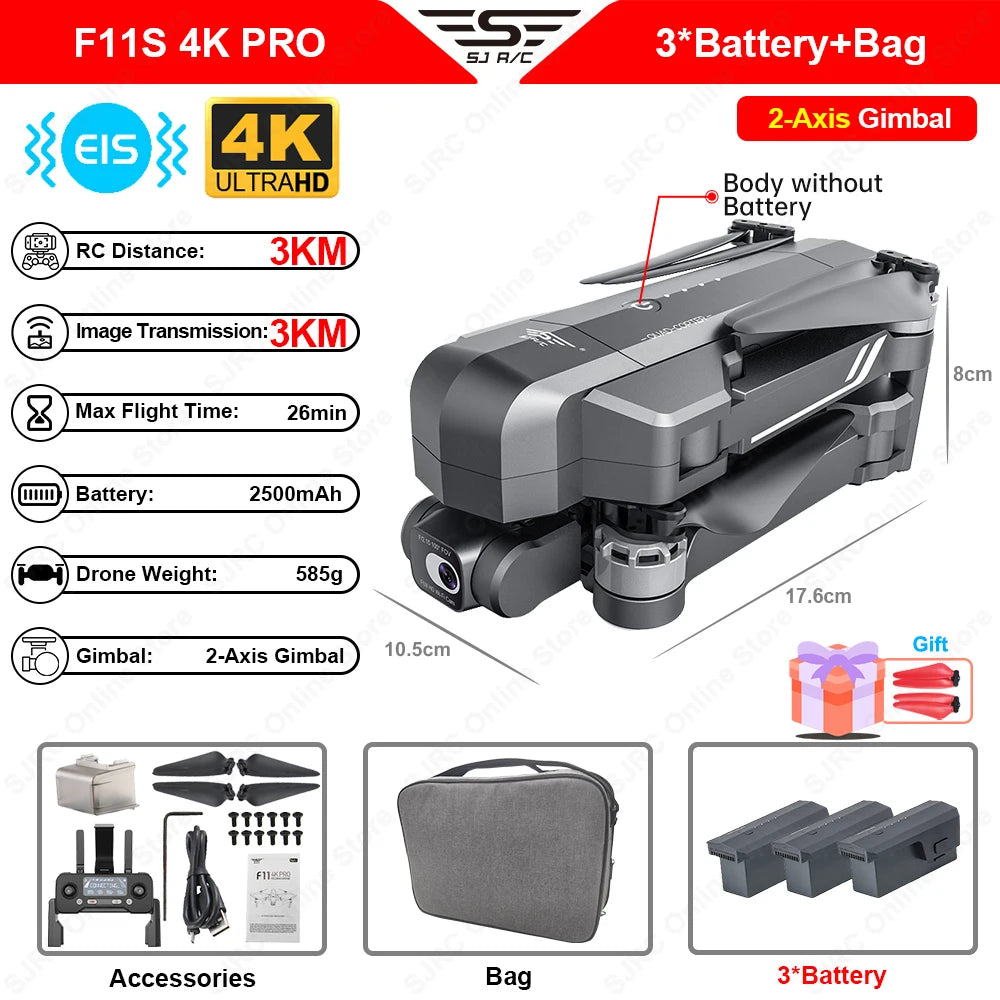SJRC F11 / F11S 4K Pro GPS Drone 4K Profesional RC Quadcopter With Camera Foldable 2 Axis Stabilized Gimbal 5G WiFi FPV Drones