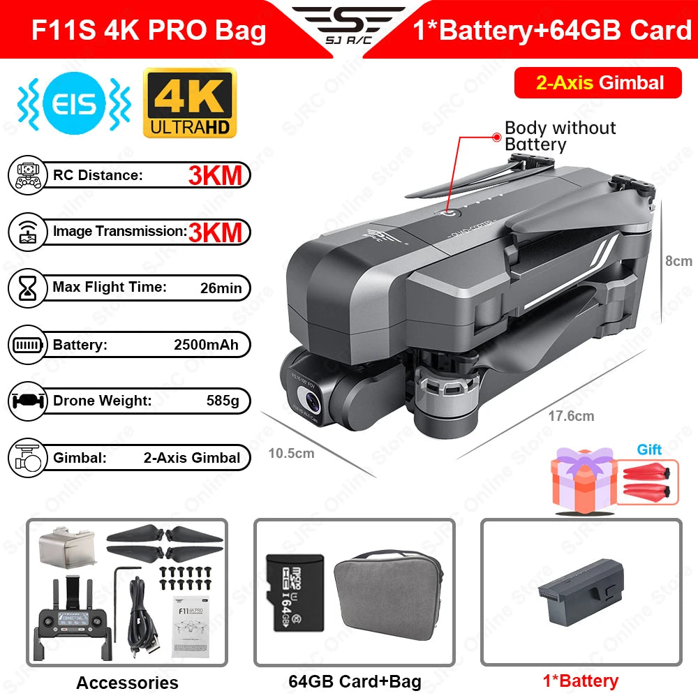 SJRC F11 / F11S 4K Pro GPS Drone 4K Profesional RC Quadcopter With Camera Foldable 2 Axis Stabilized Gimbal 5G WiFi FPV Drones
