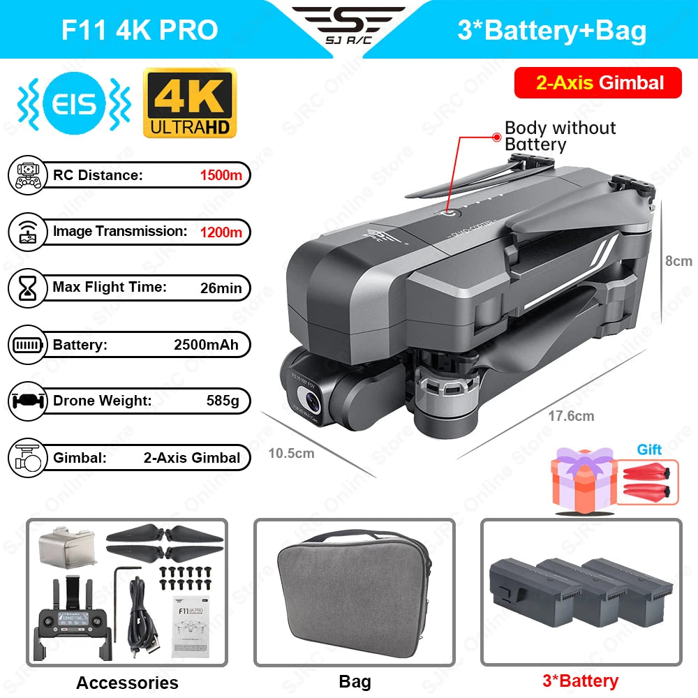 SJRC F11 / F11S 4K Pro GPS Drone 4K Profesional RC Quadcopter With Camera Foldable 2 Axis Stabilized Gimbal 5G WiFi FPV Drones