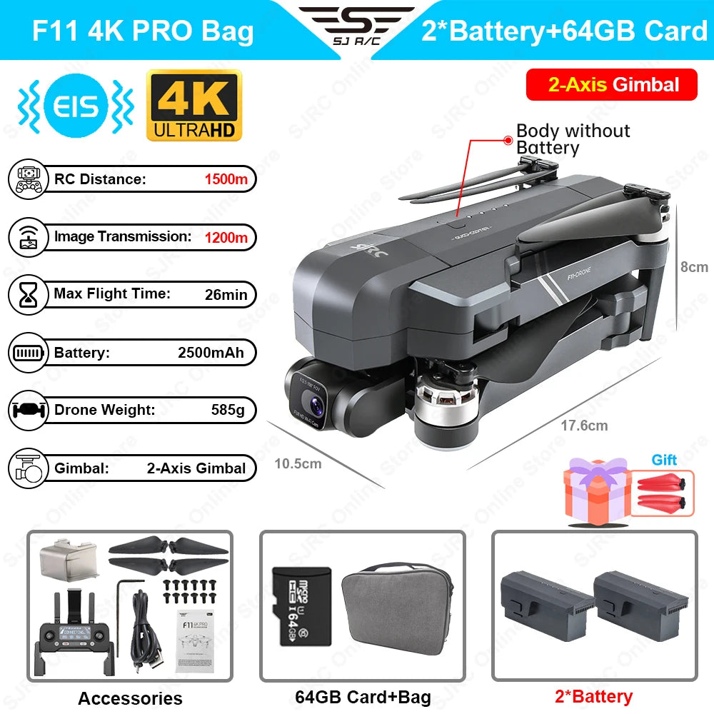 SJRC F11 / F11S 4K Pro GPS Drone 4K Profesional RC Quadcopter With Camera Foldable 2 Axis Stabilized Gimbal 5G WiFi FPV Drones