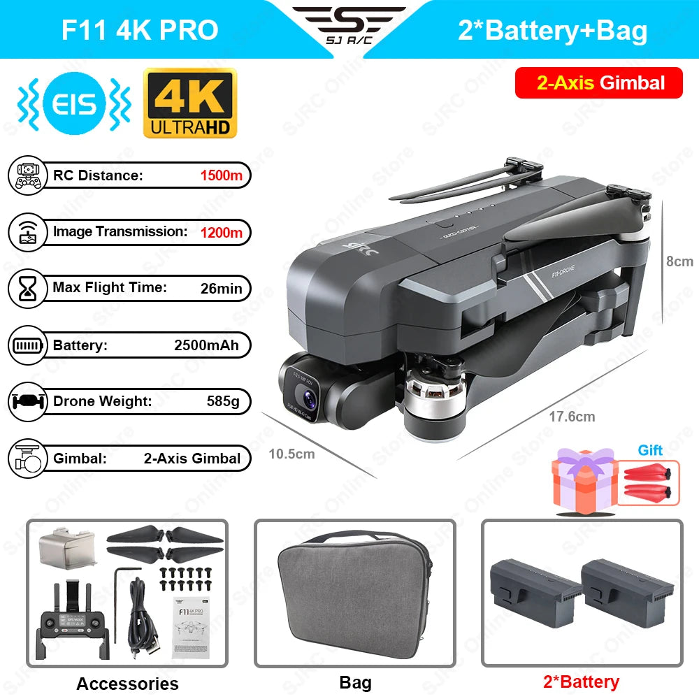SJRC F11 / F11S 4K Pro GPS Drone 4K Profesional RC Quadcopter With Camera Foldable 2 Axis Stabilized Gimbal 5G WiFi FPV Drones