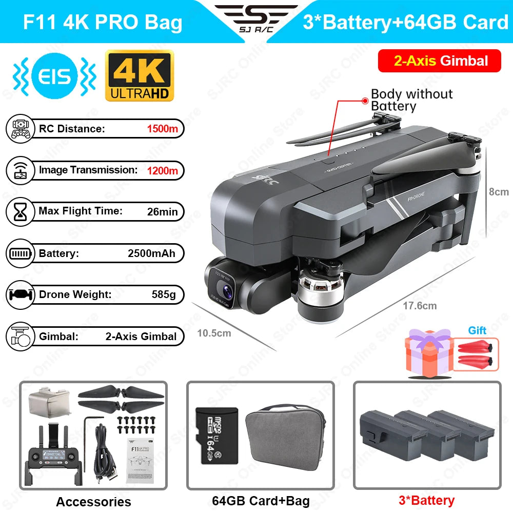 SJRC F11 / F11S 4K Pro GPS Drone 4K Profesional RC Quadcopter With Camera Foldable 2 Axis Stabilized Gimbal 5G WiFi FPV Drones