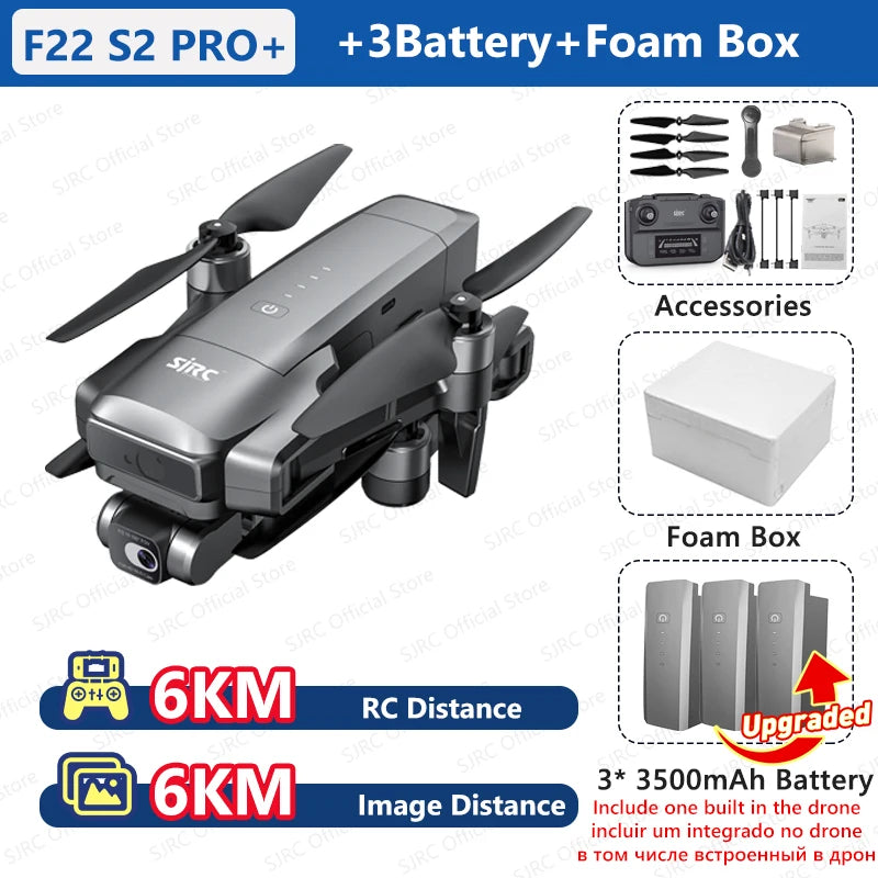 SJRC F22 S2 PRO+ Drone 4K Professional with Camera Laser Obstacle Avoidance 2-axis EIS Gimbal 5G WIFI GPS 6KM FPV RC Quadcopter