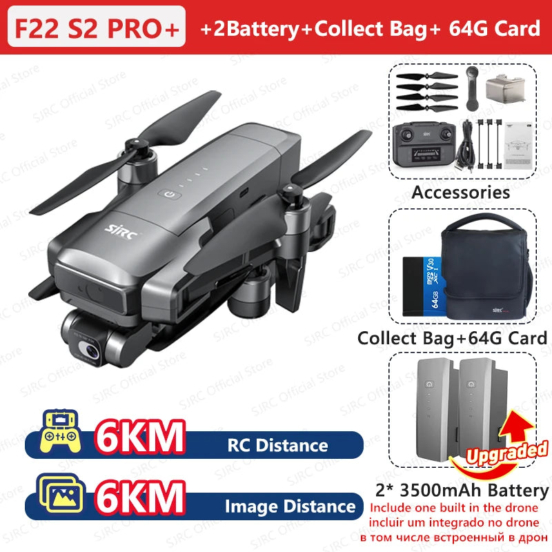 SJRC F22 S2 PRO+ Drone 4K Professional with Camera Laser Obstacle Avoidance 2-axis EIS Gimbal 5G WIFI GPS 6KM FPV RC Quadcopter