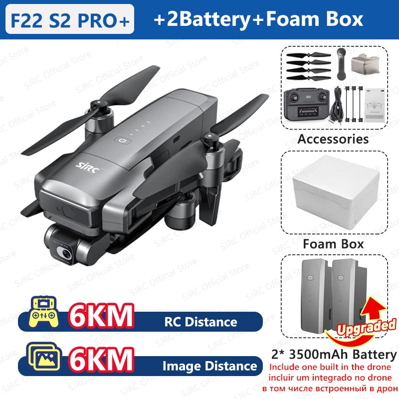 SJRC F22 S2 PRO+ Drone 4K Professional with Camera Laser Obstacle Avoidance 2-axis EIS Gimbal 5G WIFI GPS 6KM FPV RC Quadcopter