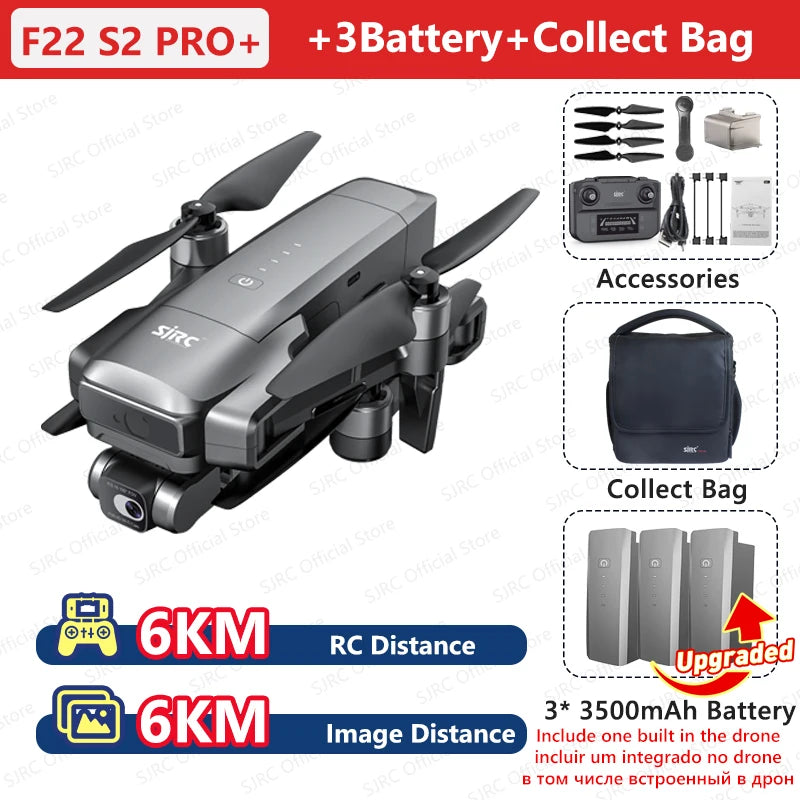 SJRC F22 S2 PRO+ Drone 4K Professional with Camera Laser Obstacle Avoidance 2-axis EIS Gimbal 5G WIFI GPS 6KM FPV RC Quadcopter