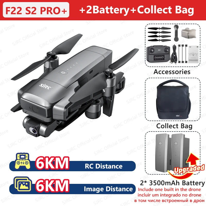 SJRC F22 S2 PRO+ Drone 4K Professional with Camera Laser Obstacle Avoidance 2-axis EIS Gimbal 5G WIFI GPS 6KM FPV RC Quadcopter