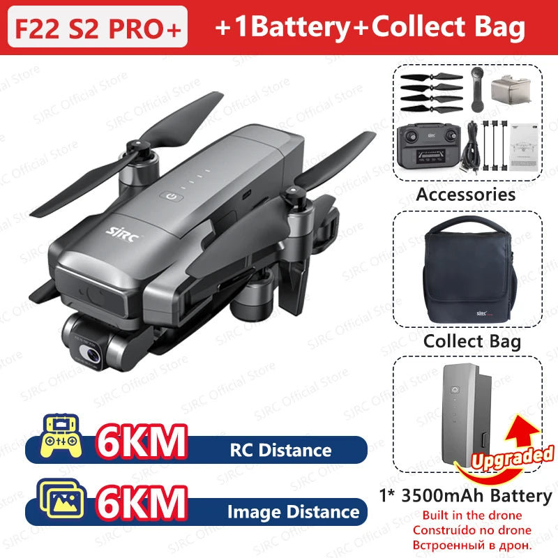 SJRC F22 S2 PRO+ Drone 4K Professional with Camera Laser Obstacle Avoidance 2-axis EIS Gimbal 5G WIFI GPS 6KM FPV RC Quadcopter