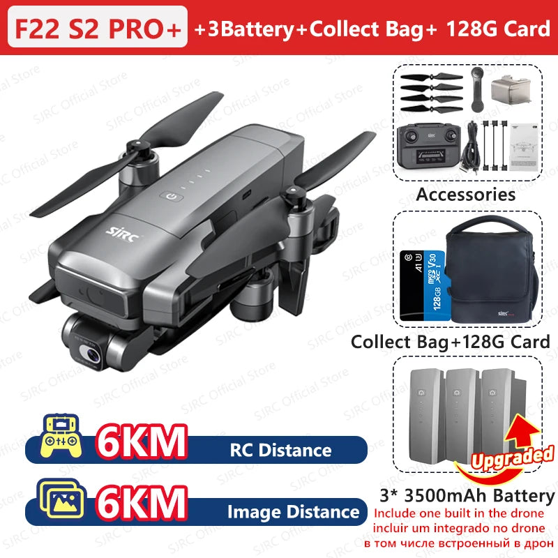 SJRC F22 S2 PRO+ Drone 4K Professional with Camera Laser Obstacle Avoidance 2-axis EIS Gimbal 5G WIFI GPS 6KM FPV RC Quadcopter