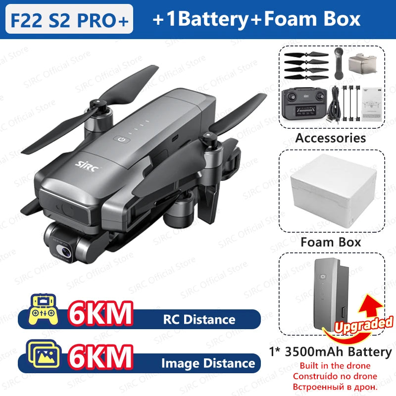 SJRC F22 S2 PRO+ Drone 4K Professional with Camera Laser Obstacle Avoidance 2-axis EIS Gimbal 5G WIFI GPS 6KM FPV RC Quadcopter