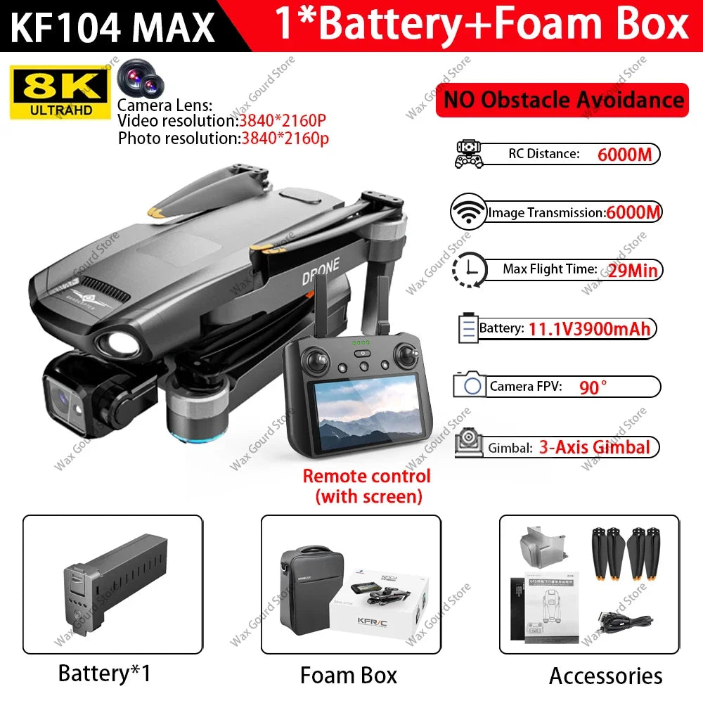 SJRC KF104 MAX 5G Image Transmission GPS Drone 8K 3-Axis Gimbal EIS Camera With Laser Obstacle avoidance RC Foldable Quadcopter