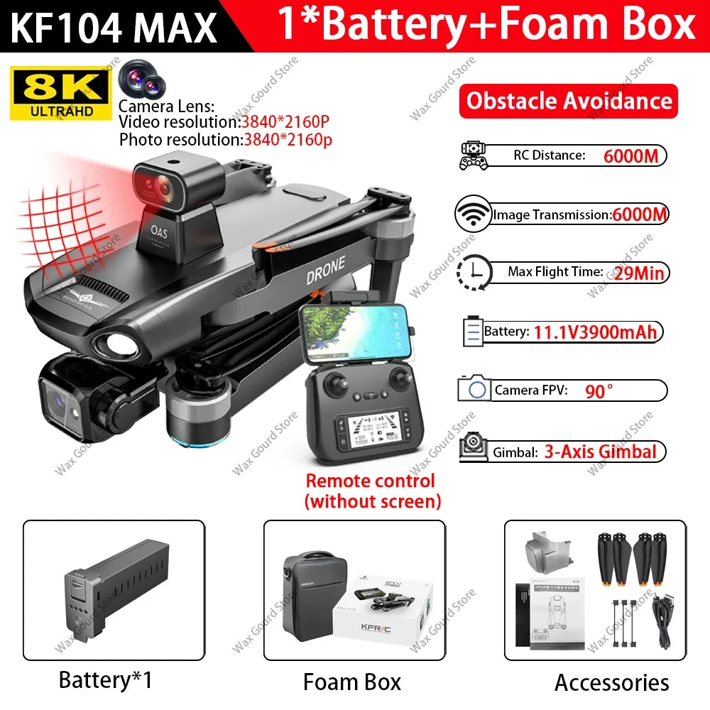 SJRC KF104 MAX 5G Image Transmission GPS Drone 8K 3-Axis Gimbal EIS Camera With Laser Obstacle avoidance RC Foldable Quadcopter