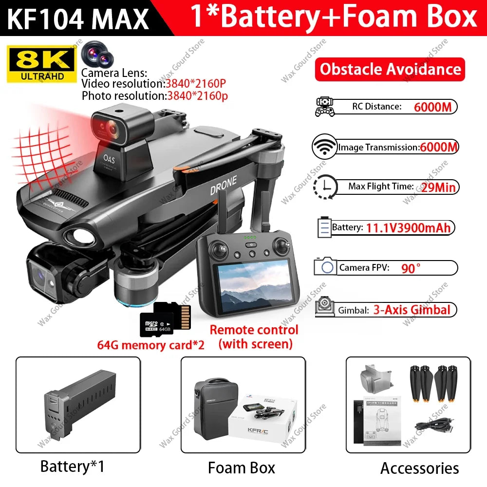 SJRC KF104 MAX 5G Image Transmission GPS Drone 8K 3-Axis Gimbal EIS Camera With Laser Obstacle avoidance RC Foldable Quadcopter