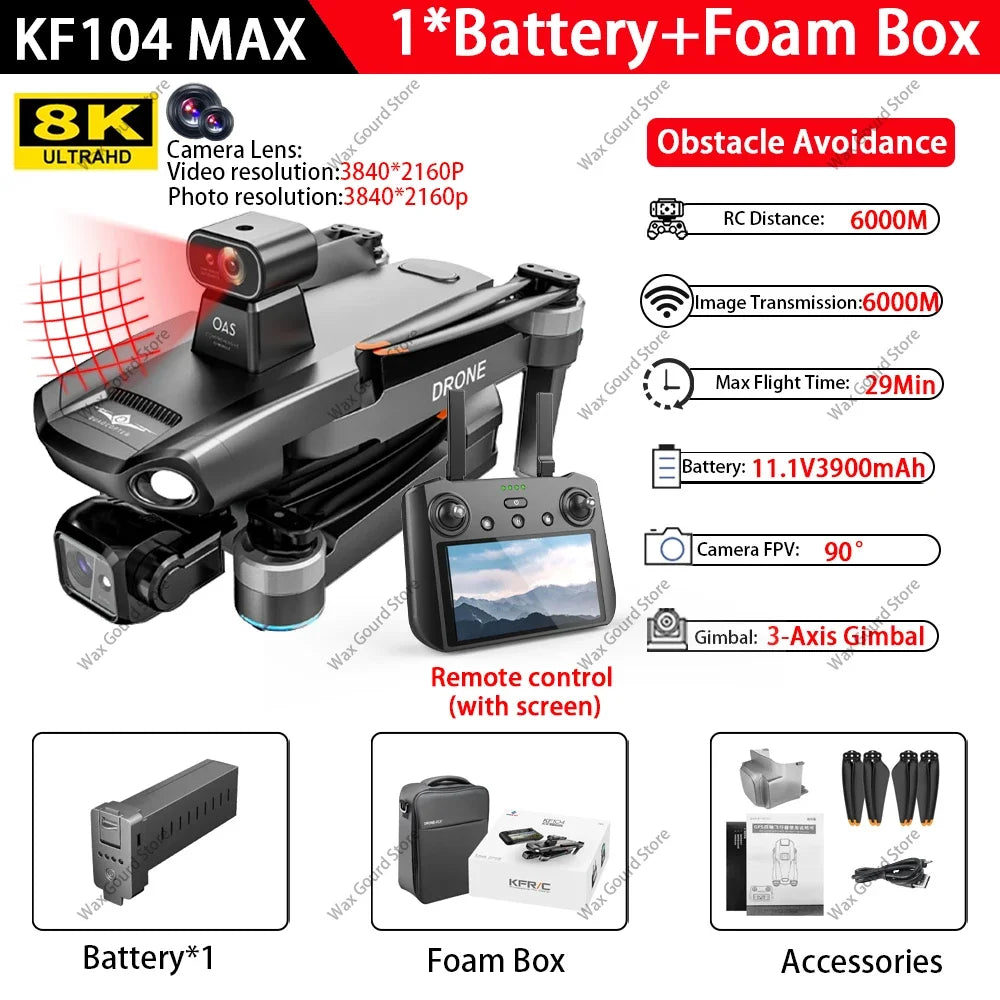 SJRC KF104 MAX 5G Image Transmission GPS Drone 8K 3-Axis Gimbal EIS Camera With Laser Obstacle avoidance RC Foldable Quadcopter