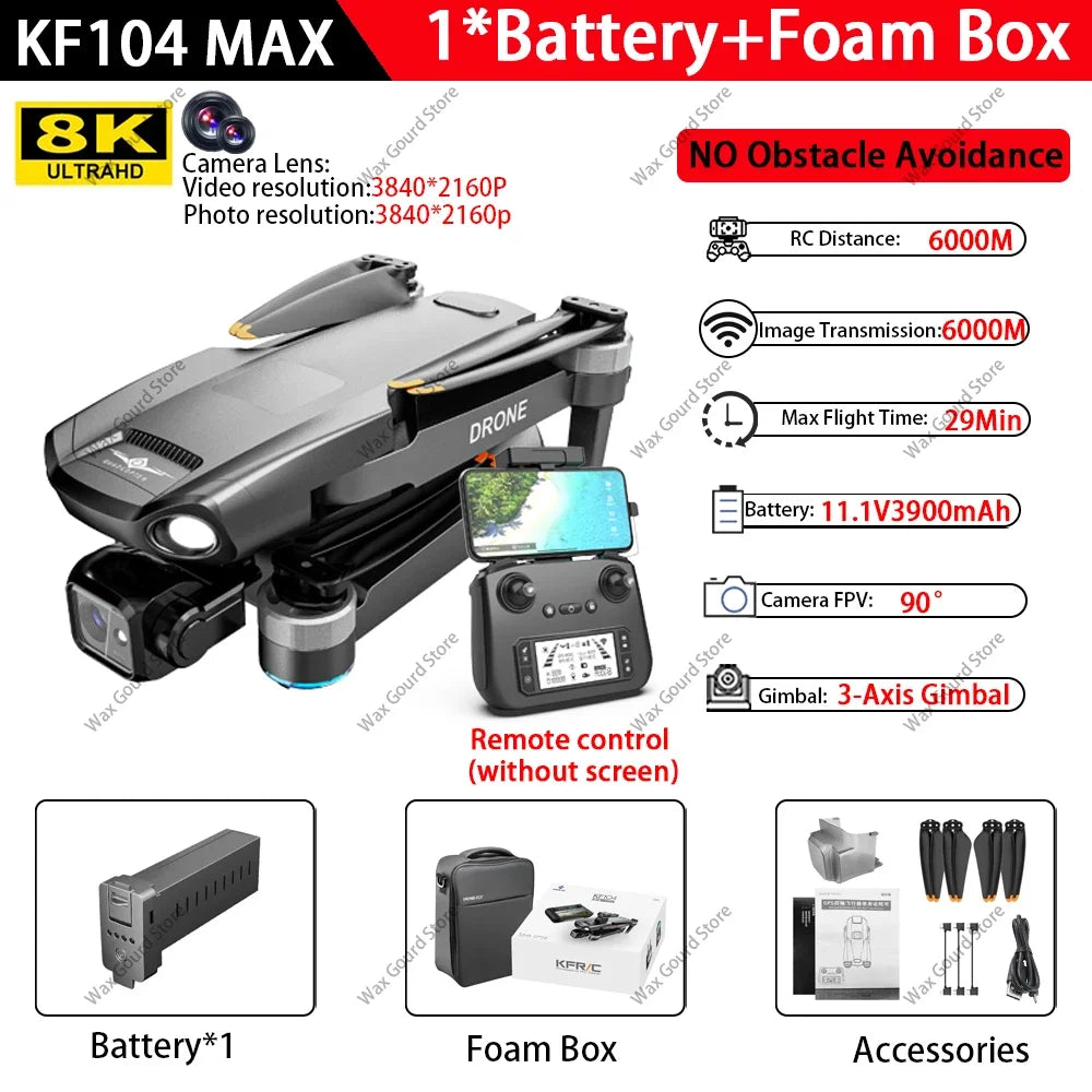 SJRC KF104 MAX 5G Image Transmission GPS Drone 8K 3-Axis Gimbal EIS Camera With Laser Obstacle avoidance RC Foldable Quadcopter