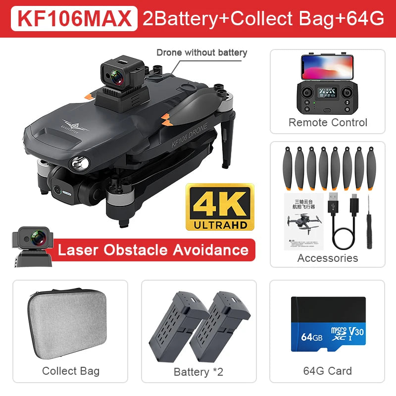 SJRC KF106 MAX Professional GPS Drone 3-Axis Anti-Shake Gimbal 4K HD Camera 5G Wifi FPV Brushless RC Quadcopter Dron
