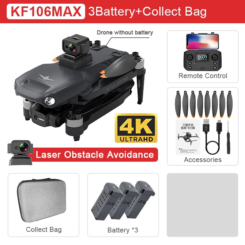 SJRC KF106 MAX Professional GPS Drone 3-Axis Anti-Shake Gimbal 4K HD Camera 5G Wifi FPV Brushless RC Quadcopter Dron