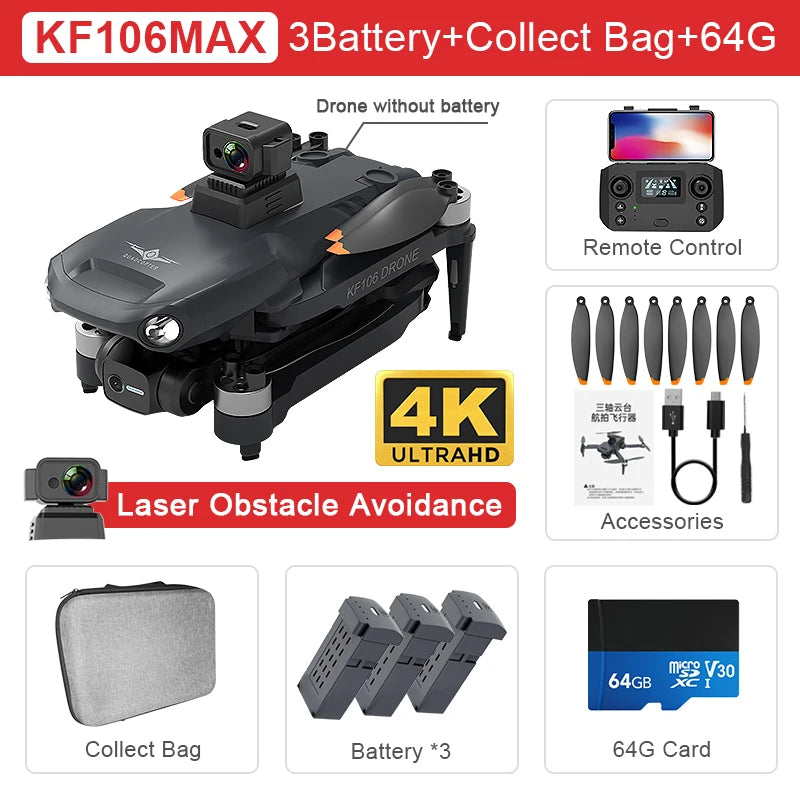 SJRC KF106 MAX Professional GPS Drone 3-Axis Anti-Shake Gimbal 4K HD Camera 5G Wifi FPV Brushless RC Quadcopter Dron