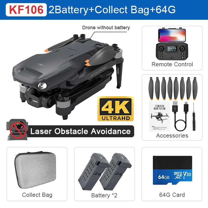 SJRC KF106 MAX Professional GPS Drone 3-Axis Anti-Shake Gimbal 4K HD Camera 5G Wifi FPV Brushless RC Quadcopter Dron