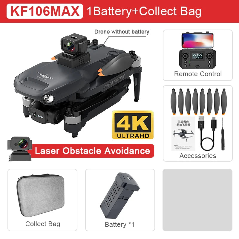 SJRC KF106 MAX Professional GPS Drone 3-Axis Anti-Shake Gimbal 4K HD Camera 5G Wifi FPV Brushless RC Quadcopter Dron