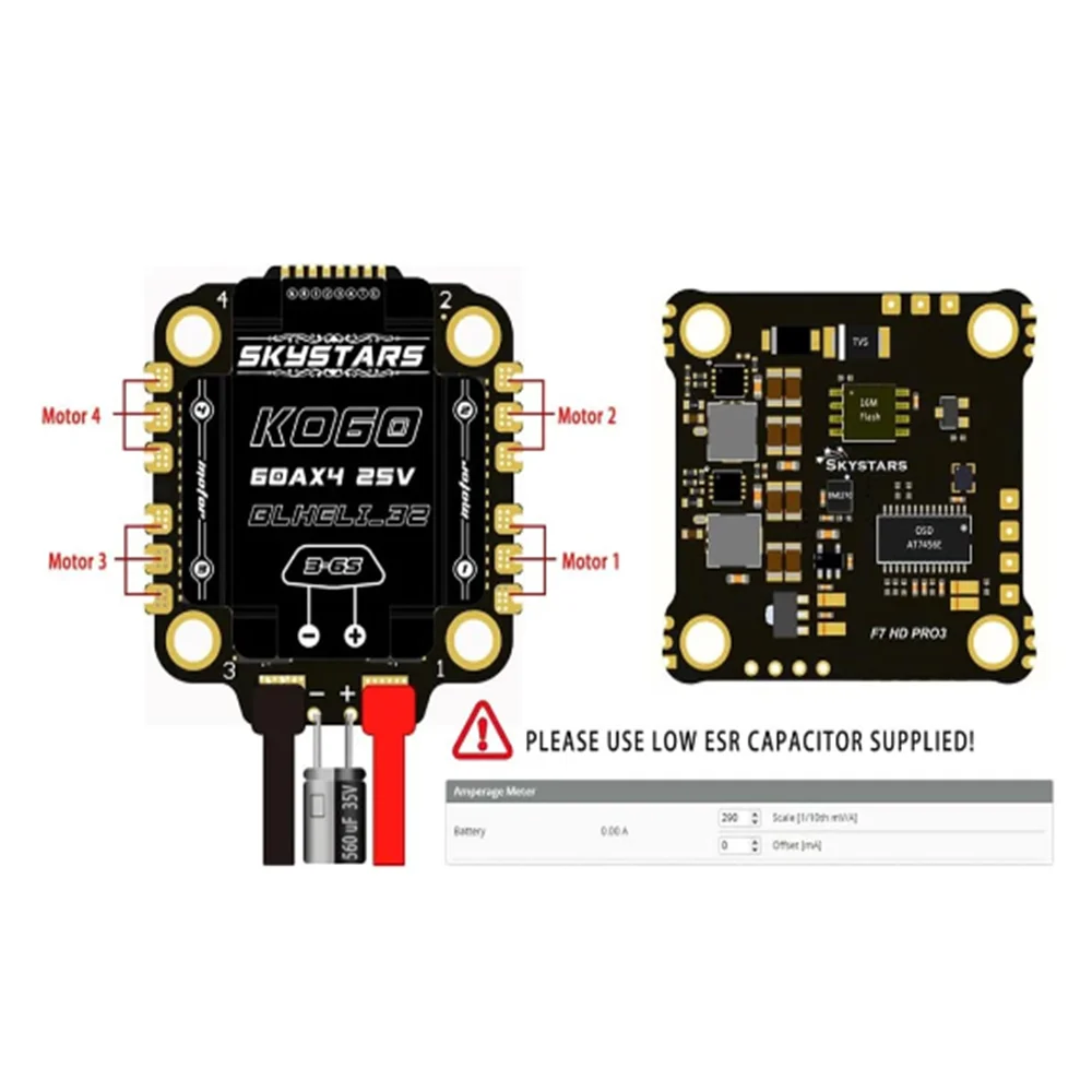 Skystars F7 F722HD PRO4 Flight Controller OSD KO45/KO60 45A/60A 128K Blheli_32 3-6S ESC Stack 30.5mm FPV Racing Drone Quadcopt