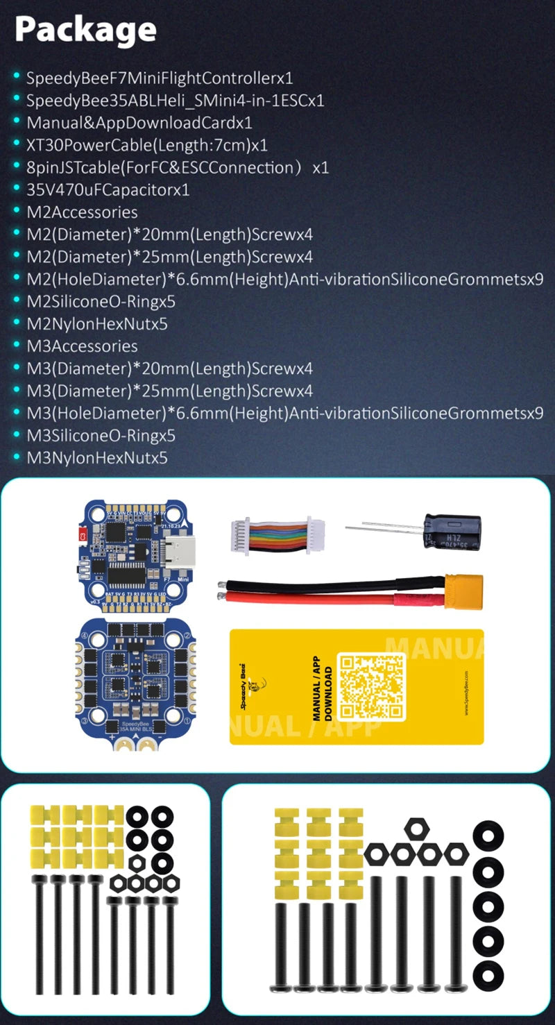 SpeedyBee Speedy Bee F7 Mini 3-6S STM32F722 Flight Control And 35A BLHeli_S Mini 4-in-1 DSHOT300/600 ESC For FPV Racing Drone