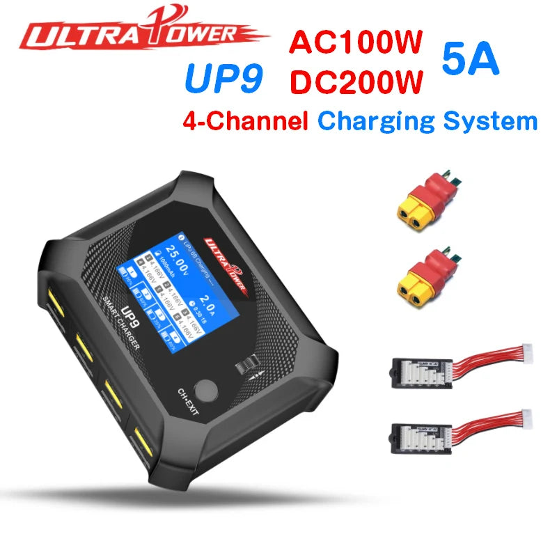 ULTRA POWER UP9 AC 100W DC 200W IPS LCD Four Channels Smart Blance Charger Discharger for 1-6S LiPo/LiHV/LiIon/LiFe Battery