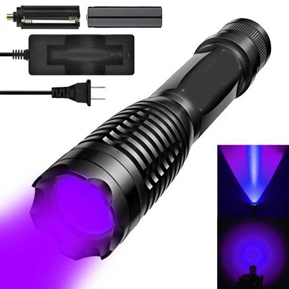 UltraFire E5 395-405nm UV Flashlight Ultra Powerful Zoomable UV Light Luminaire Ultraviolet Lamp for Pet Urine Detector Scorpion